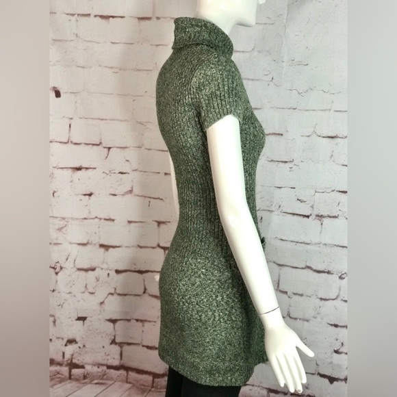 JJ BASICS M Knit Sweater Mini Dress Olive Green Marled Knit Short Sleeve Medium - Picture 11 of 15